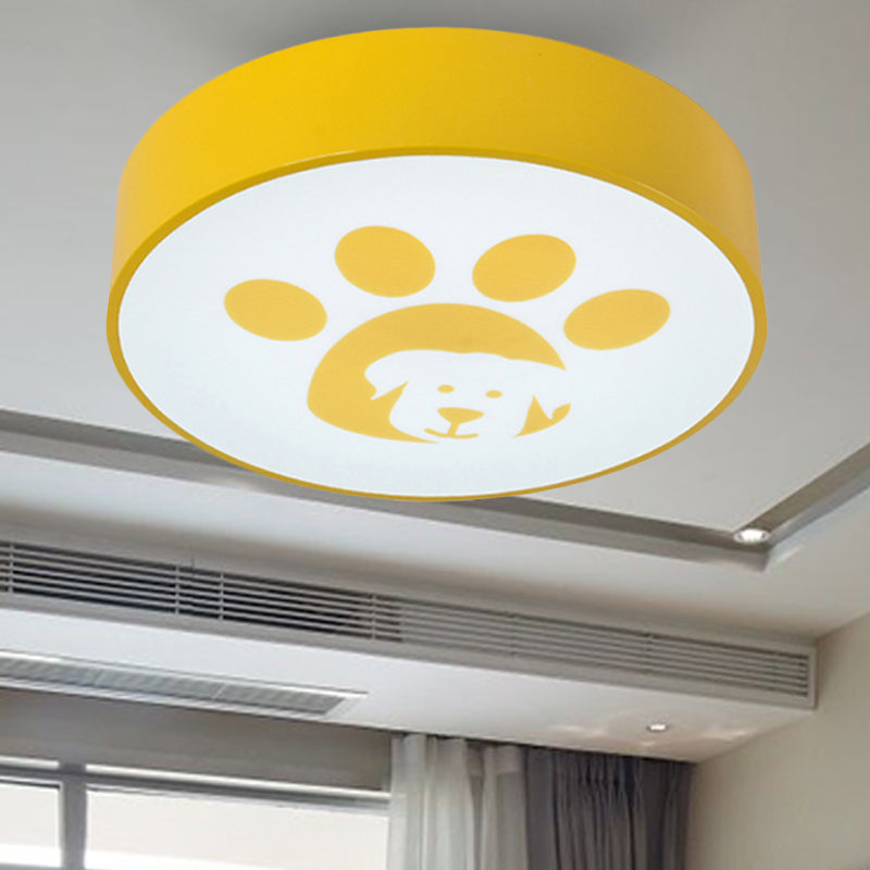 Modern Metal Ceiling Lamp For Kids Bedroom With Doggy Foot Design Round Mount