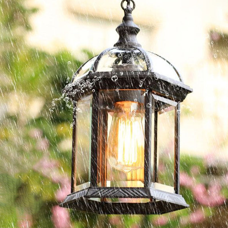Vintage Outdoor Hanging Pendant Light With Clear Glass Birdcage Design
