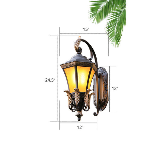 Vintage Black Wall Sconce Light With Amber Glass - Flared Design For Villa And Garden / 15