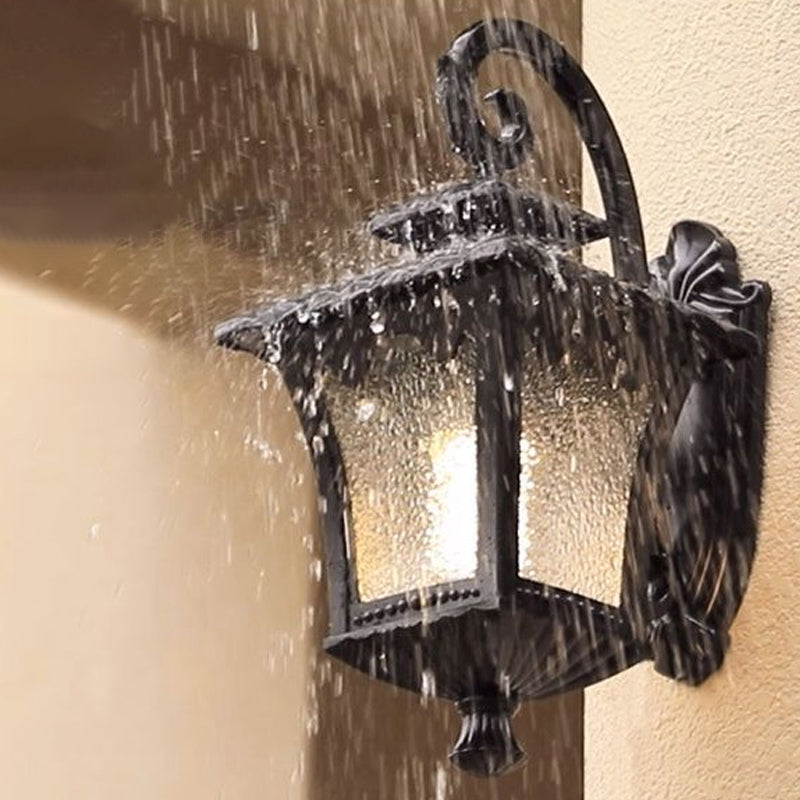 Vintage Black Seedy Glass Lantern Wall Sconce For Garden - Single Light