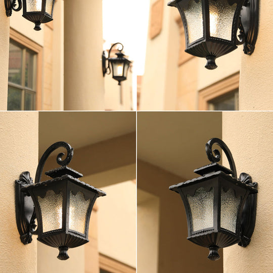 Vintage Black Seedy Glass Lantern Wall Sconce For Garden - Single Light