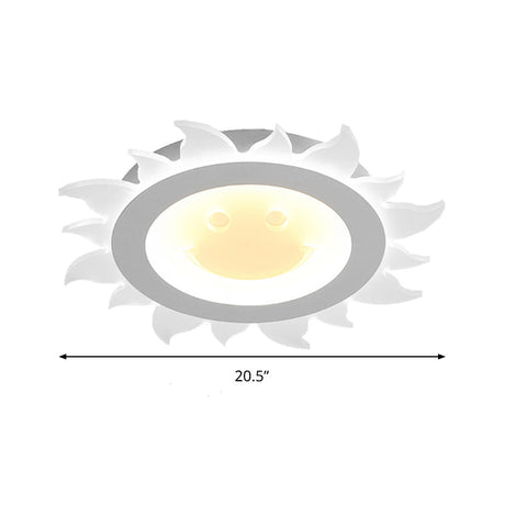 Kids Study Room Smiling Sun Flushmount Ceiling Light With Acrylic Shade White Finish