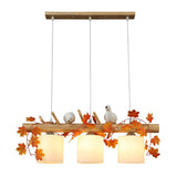 Country Style Milk Glass Cylindrical Island Lamp: Suspension Light With Resin Bird Deco