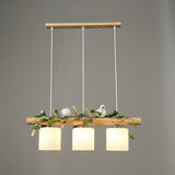 Country Style Milk Glass Cylindrical Island Lamp: Suspension Light With Resin Bird Deco 3 / Green