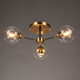Postmodern Brass Flush Mount Light With Burst Design And Glass Ball For Living Room 3 / Clear
