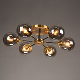 Postmodern Brass Flush Mount Light With Burst Design And Glass Ball For Living Room 6 / Smoke Gray