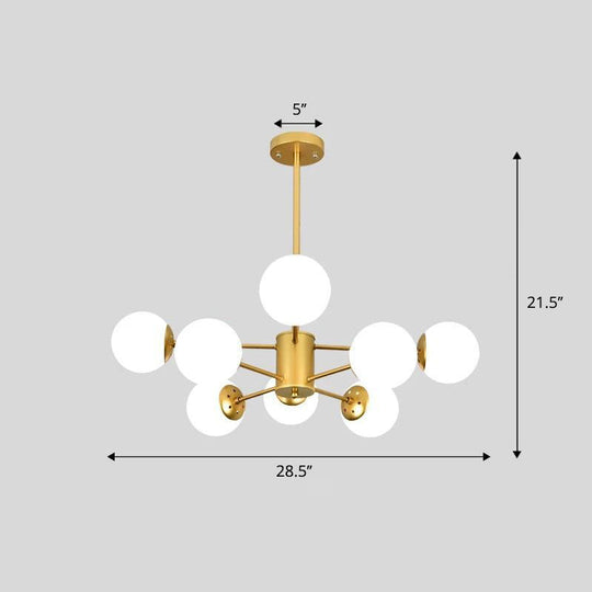 Modern White Glass Chandelier With Burst Design Suspension Light 8 / Gold
