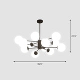 Frosted White Glass Chandelier - Postmodern Suspension Light With Burst Design 12 / Black