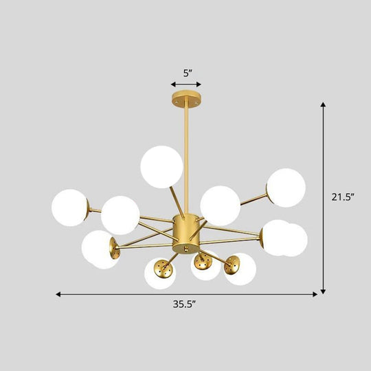 Modern White Glass Chandelier With Burst Design Suspension Light 12 / Gold