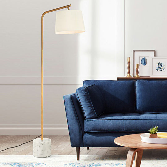 Minimalist Tapered Drum Fabric Floor Light With Marble Base - White Standing Lamp