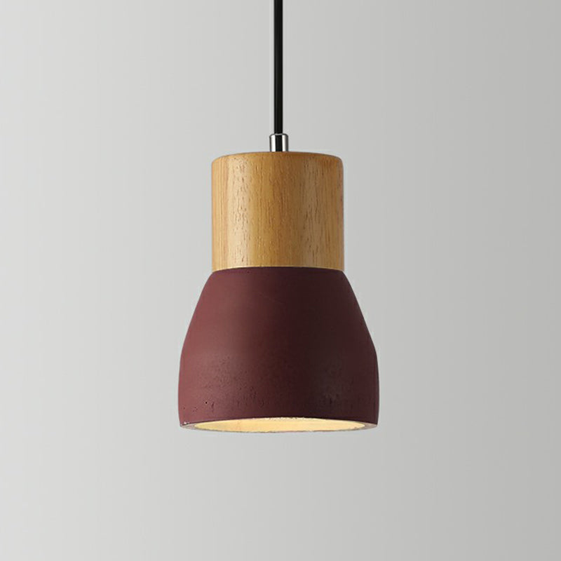 Nordic Cement Mini Pendant Ceiling Light With Wooden Top - Single-Bulb Restaurant Lighting Burgundy