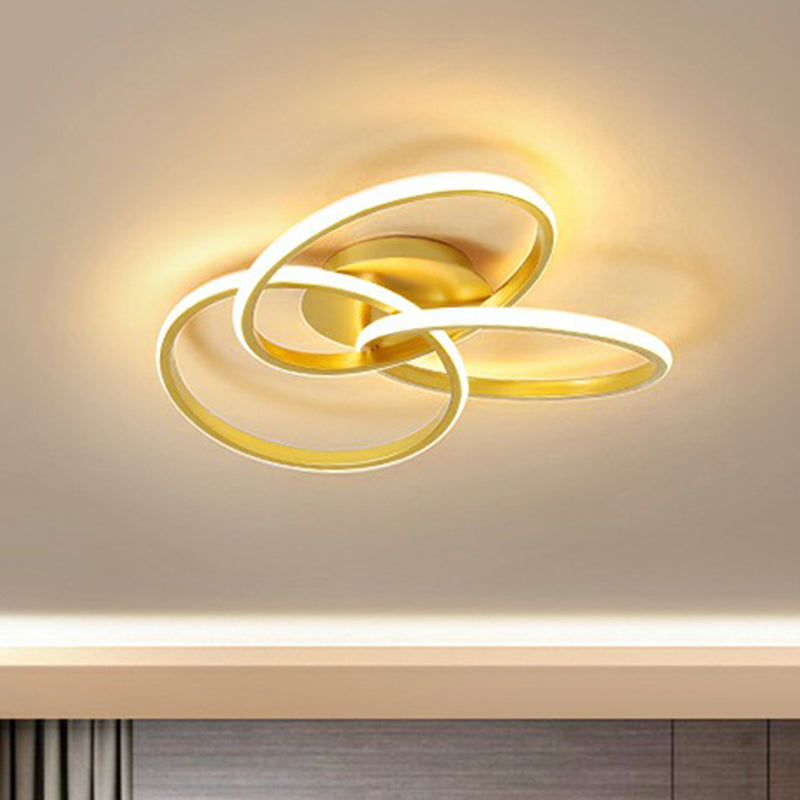 Simplicity Acrylic Led Ceiling Mounted Light - Interlocking Rings Flushmount Lighting For Bedroom