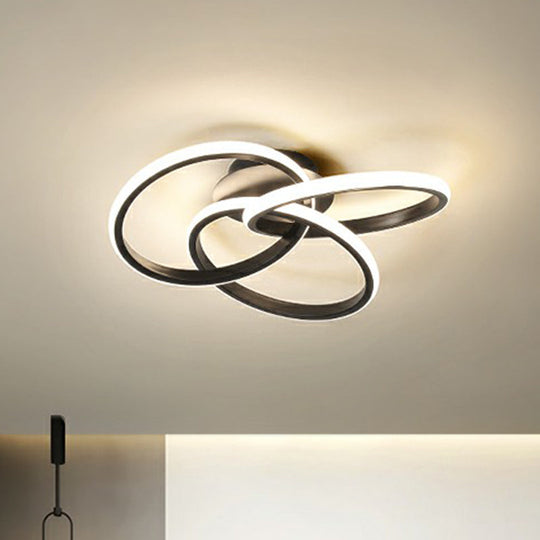 Simplicity Acrylic Led Ceiling Mounted Light - Interlocking Rings Flushmount Lighting For Bedroom
