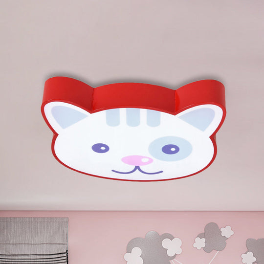 Cat Shaped Red Animal Ceiling Lamp - Metal & Acrylic Flush Light For Kitchen Foyer