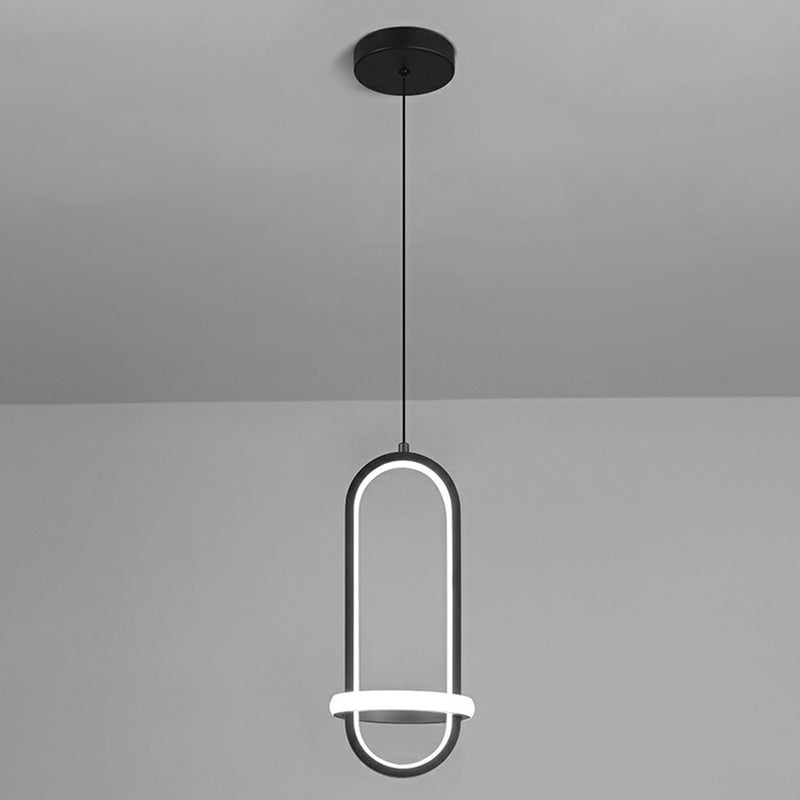 Modern Led Metal Bedside Pendant Chandelier With Halo Ring Black / White