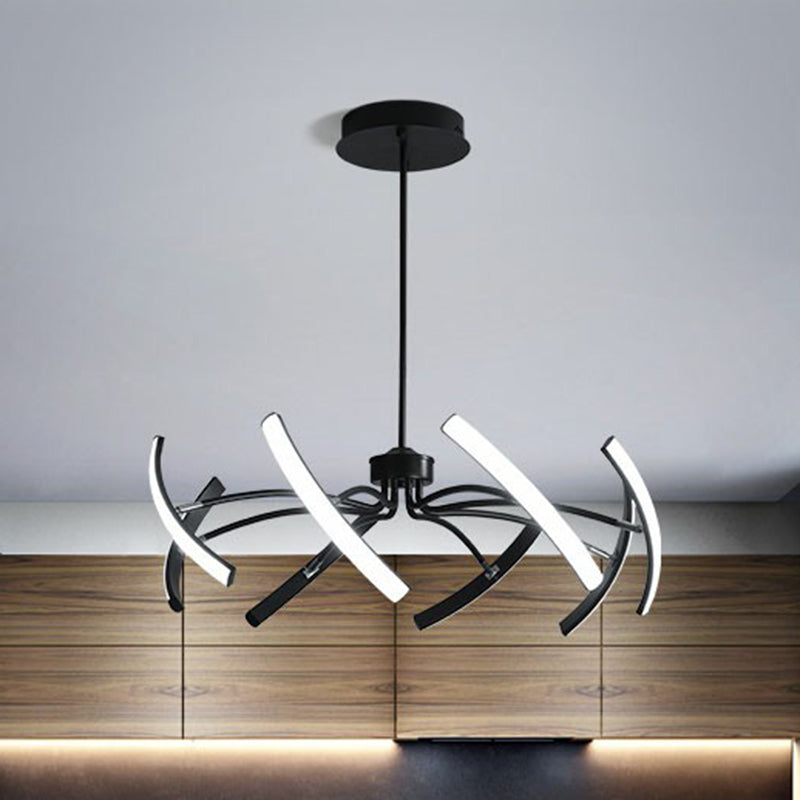 Black Rotating Stick Led Chandelier: Minimalist Acrylic Hanging Lamp For Dining Room