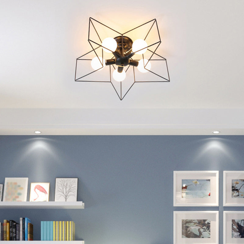 Sleek Black Iron 1 - Light Semi Flush Ceiling Light - Industrial Style / Starfish