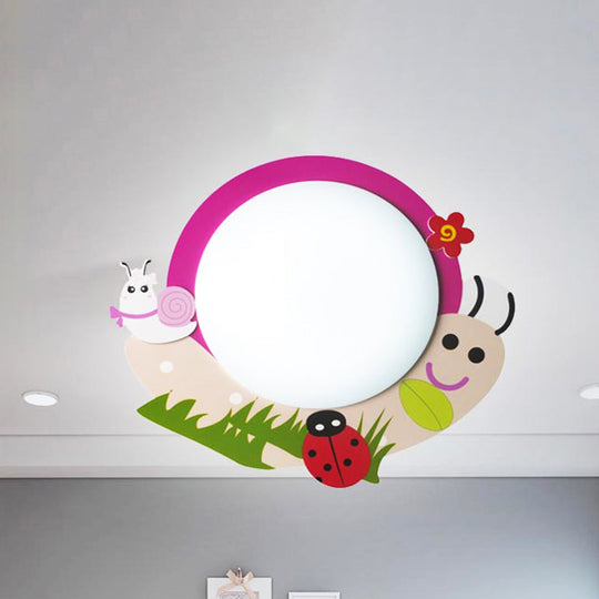 Cartoon Pink Snail Ceiling Light: Fun Metal & Acrylic Flush Mount For Girls Bedrooms Rose Red