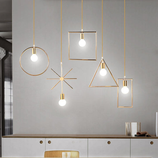 Gold Geometric Pendant Light - Nordic Metal Dining Room Suspension