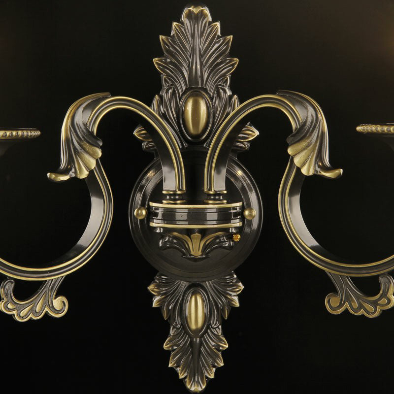 Scalloped Wall Light Traditional Gold-Black Opal Glass Sconce With Crystal Decorations (2 Heads)