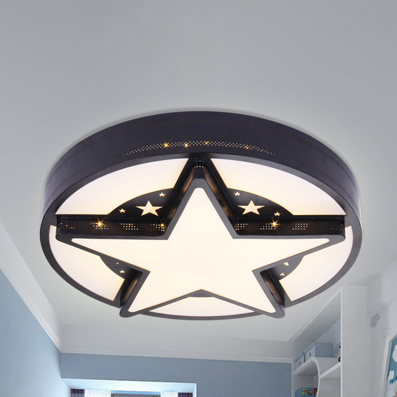 Childrens Bedroom Starry Sky Flush Mount Ceiling Light Black / 19.5 White