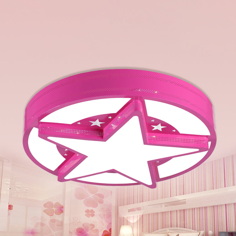 Modern Star Metal & Acrylic Bathroom Ceiling Light - Circle Flush Mount Lamp Pink / 19.5 White