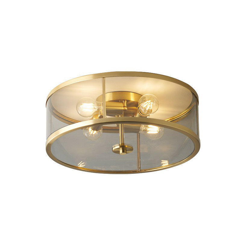 Simplicity Brass Clear Glass 4 - Bulb Drum Flush Ceiling Light For Bedroom