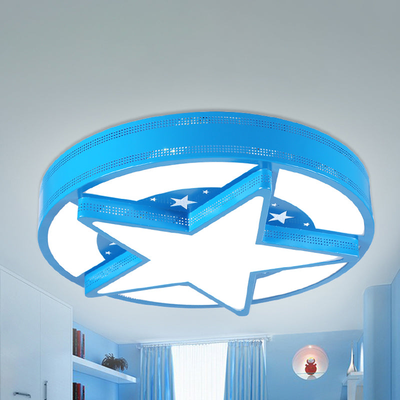 Modern Star Metal & Acrylic Bathroom Ceiling Light - Circle Flush Mount Lamp Blue / 19.5 White