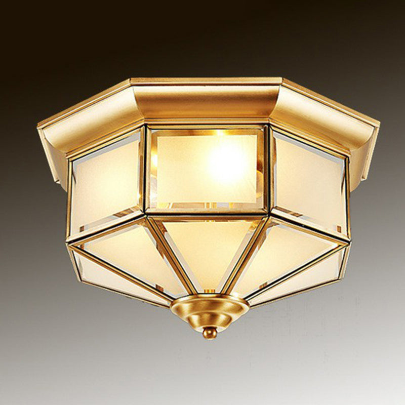 Brass Yurt Glass Flush Light - Classic Living Room Ceiling Mount / 12.5’ Frosted