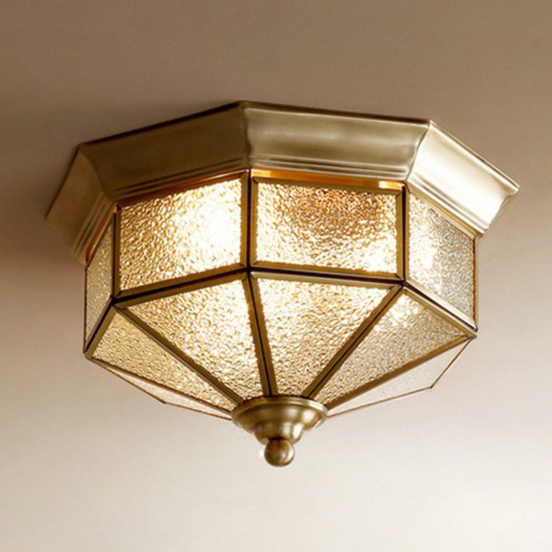 Brass Yurt Glass Flush Light - Classic Living Room Ceiling Mount / 12.5 Prismatic