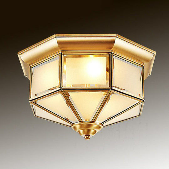 Brass Yurt Glass Flush Light - Classic Living Room Ceiling Mount / 16.5’ Frosted