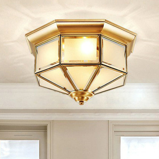 Brass Yurt Glass Flush Light - Classic Living Room Ceiling Mount