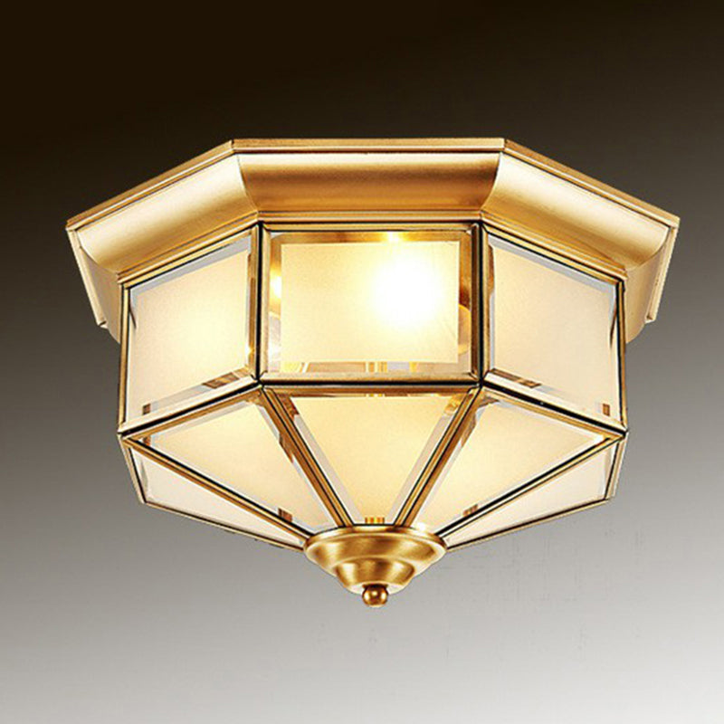 Brass Yurt Glass Flush Light - Classic Living Room Ceiling Mount / 10 Frosted