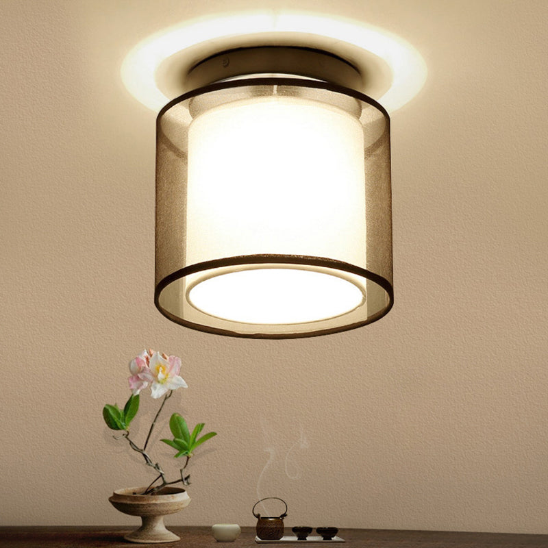 Dual - Shaded Corridor Ceiling Light - Modern Semi Flush Mount Fabric Lighting