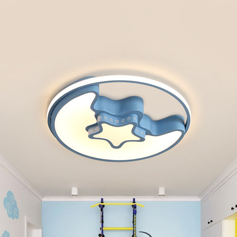 Modern Metal Crescent And Star Ceiling Mount Light - Flush For Nursing Room