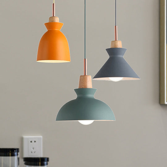 Modern Multi-Color Cone And Dome Pendant Light With 3 Metal Lights - Linear/Round Canopy