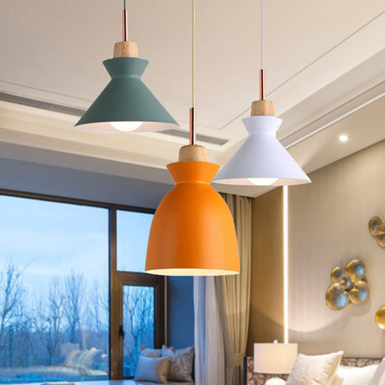 Modern 3-Light Metal Pendant With Multi-Color Cones And Domes Hanging From Linear/Round Canopy -