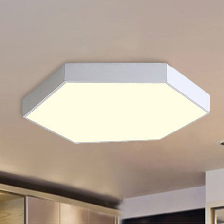 Modern Led Flush Mount With Metal Shade - Hexagon Design In Gray/Yellow/Blue White/Warm Light