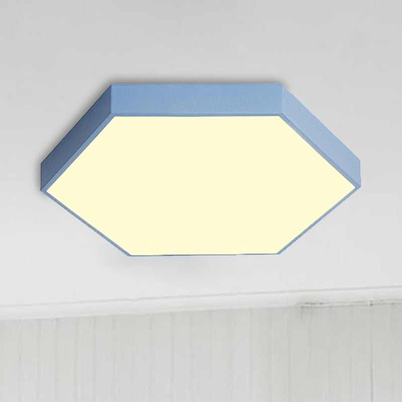 Modern Led Flush Mount With Metal Shade - Hexagon Design In Gray/Yellow/Blue White/Warm Light
