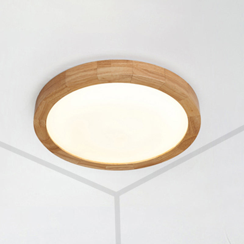 Contemporary Round Wood Flush Light Fixture For Bedroom - Single Ceiling Lamp (12’/16’ Dia) In
