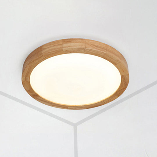 Contemporary Round Wood Flush Light Fixture For Bedroom - Single Ceiling Lamp (12’/16’ Dia) In