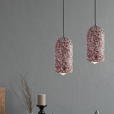 Cement Designer Cylinder Pendant Light Fixture - White/Red/Blue Dining Room Hanging Lamp