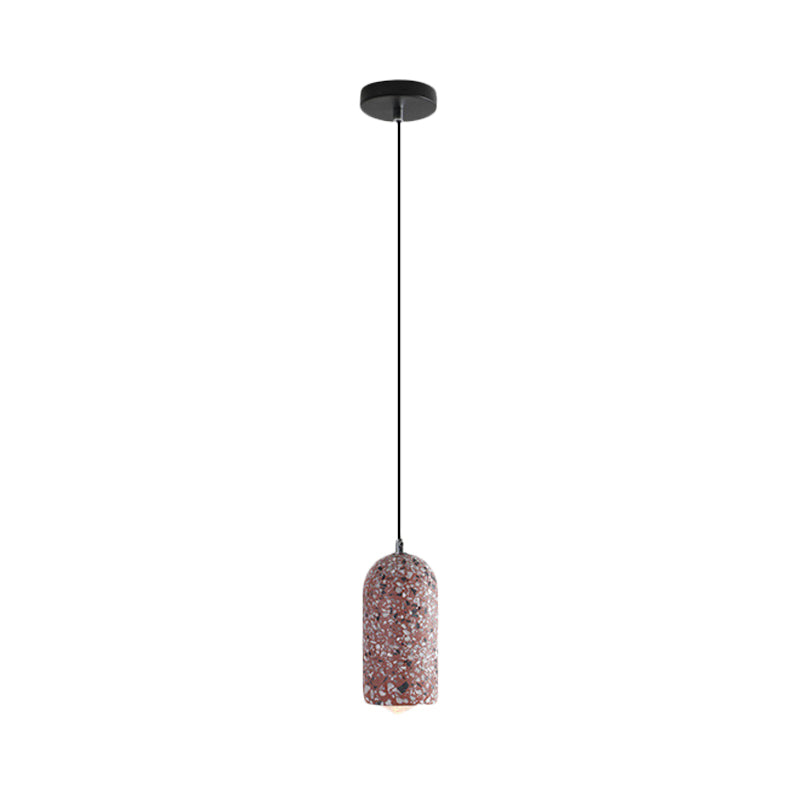 Cement Designer Cylinder Pendant Light Fixture - White/Red/Blue Dining Room Hanging Lamp
