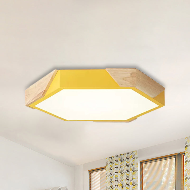 Nordic Style Led Flush Mount Lamp For Kindergarten Classroom Ceiling - Hexagon Design