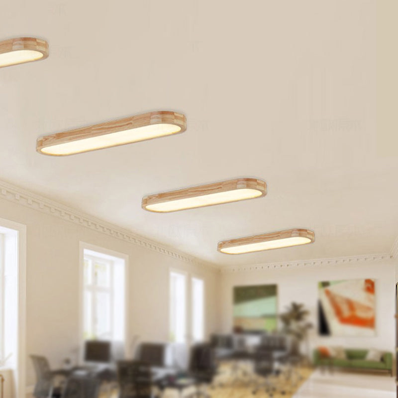 Modern Oval Wood Ceiling Light Fixture With Diffuser - 1-Light Office Flush Mount Lamp Sizes: