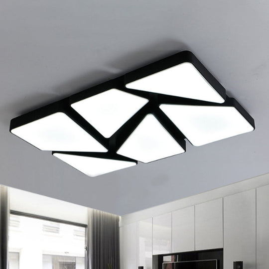 Modern Led Flush Mount Lighting: 25.5’/37.5’ W Acrylic Shade Black/White Square/Rectangular