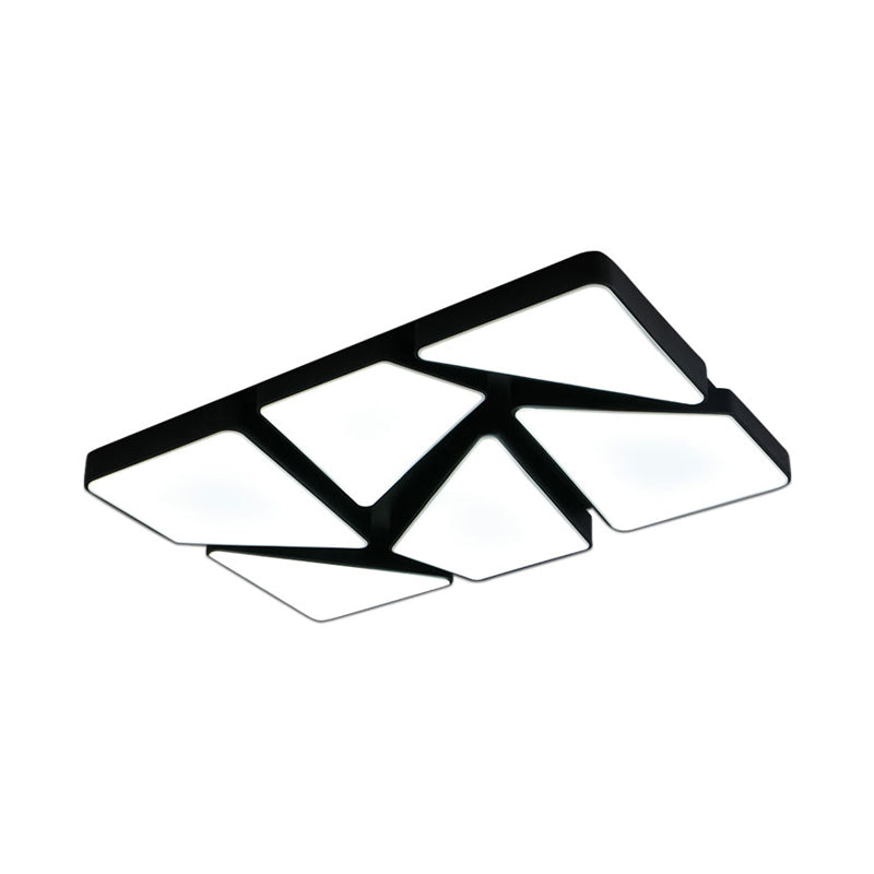 Modern Led Flush Mount Lighting: 25.5’/37.5’ W Acrylic Shade Black/White Square/Rectangular