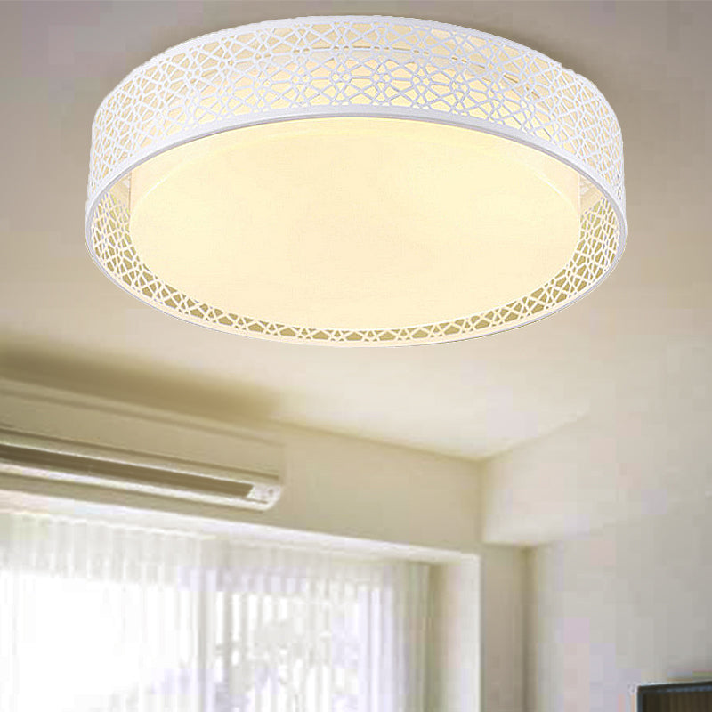 Modern Acrylic Led Flush Ceiling Light In White For Adult Bedroom With Hollow Round Design