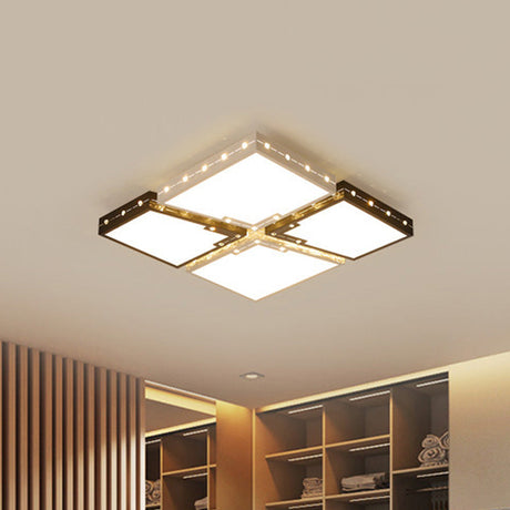 Led Bedroom Ceiling Light: Square Black Acrylic Shade Flush Mount Warm/White Light 19.5/23.5 Width
