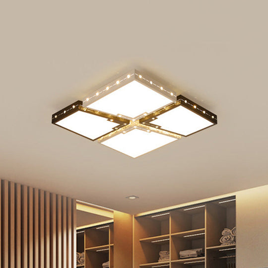 Led Bedroom Ceiling Light: Square Black Acrylic Shade Flush Mount Warm/White Light 19.5/23.5 Width